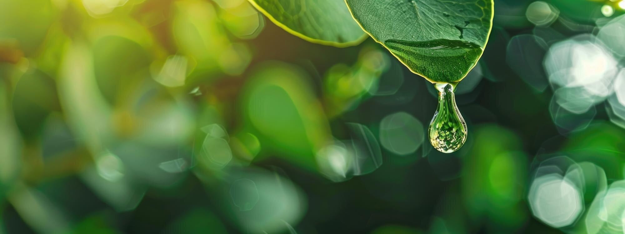 Close-up of a water droplet on a leaf with a blurred green background