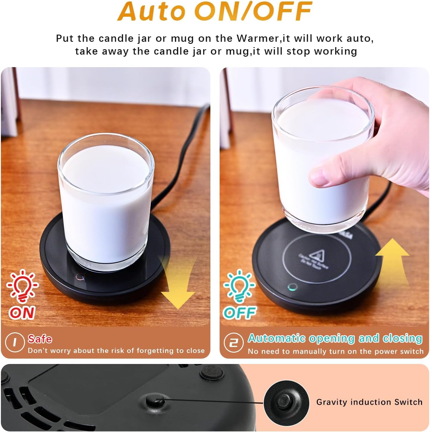 2PCS Smart Candle Warmer for Large Jar, Coffee Mug Warmers, with Gravity Switch Auto Shut-On/Off, Safely and Evenly Release the Aroma, Keep the Drink Warmth, a Thoughtful Gifts