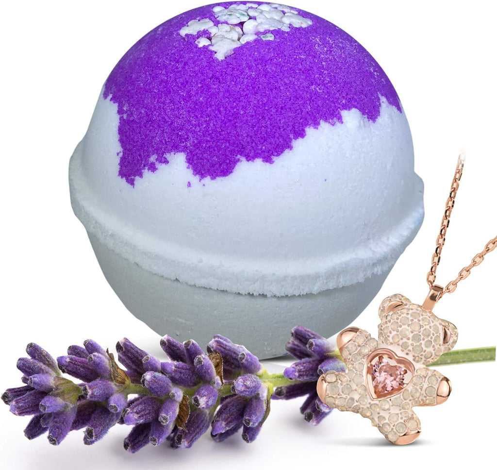 Bath Bomb with Surprise Bear Necklace inside - Skin Moisturizing Natural Ingredients Safe for Kids - Bath Bomb with Bear Jewelry inside for Women