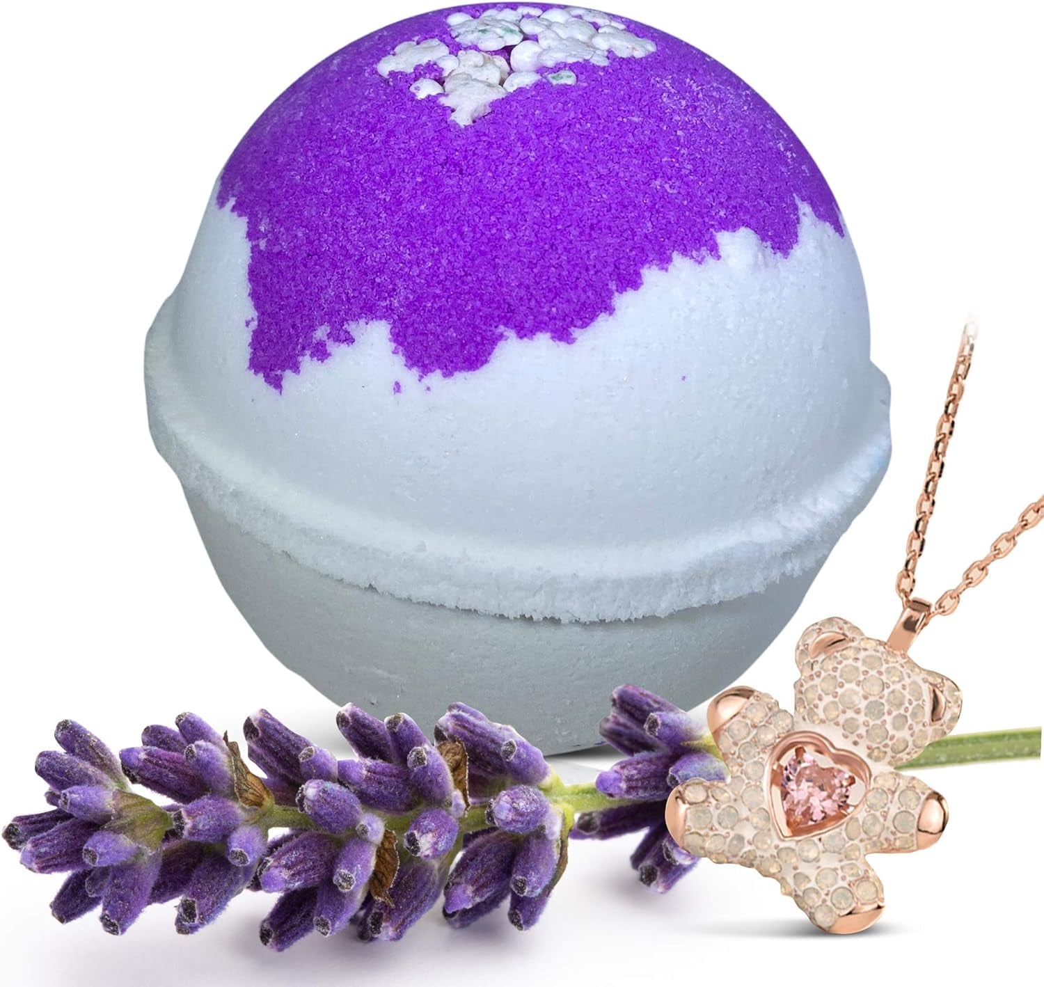 Bath Bomb with Surprise Bear Necklace inside - Skin Moisturizing Natural Ingredients Safe for Kids - Bath Bomb with Bear Jewelry inside for Women
