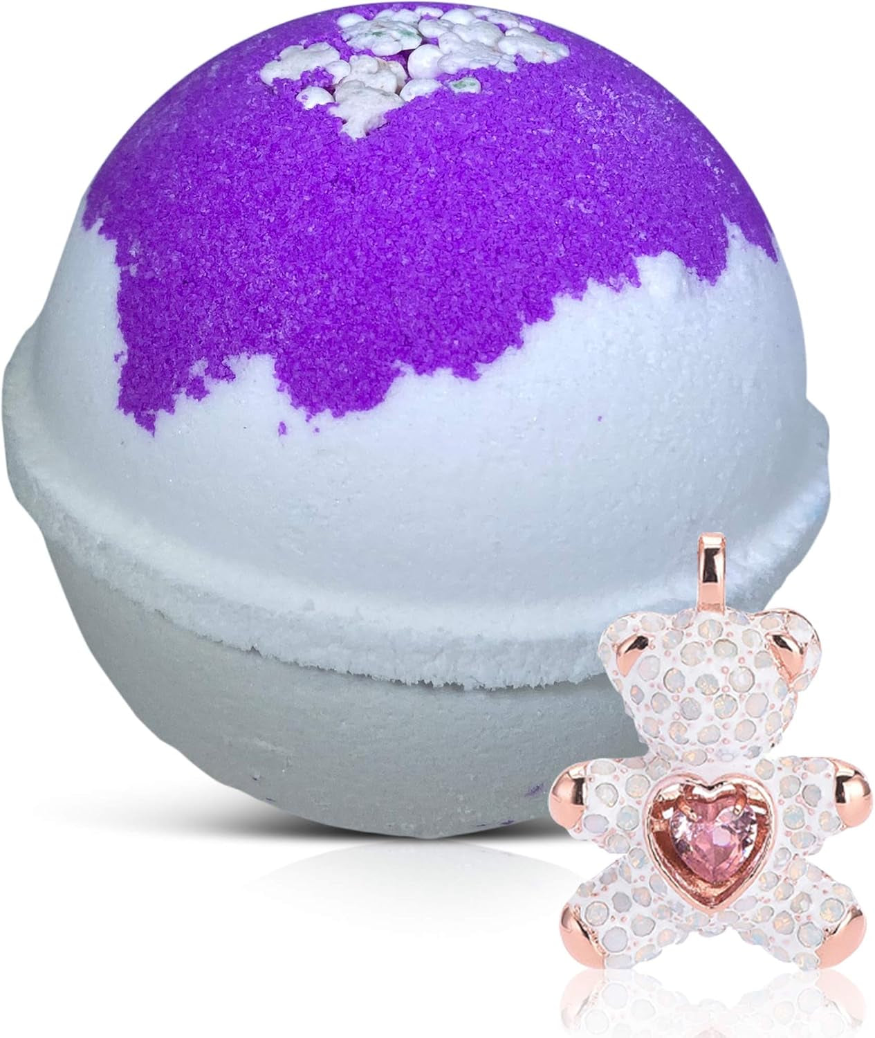 Bath Bomb with Surprise Bear Necklace inside - Skin Moisturizing Natural Ingredients Safe for Kids - Bath Bomb with Bear Jewelry inside for Women