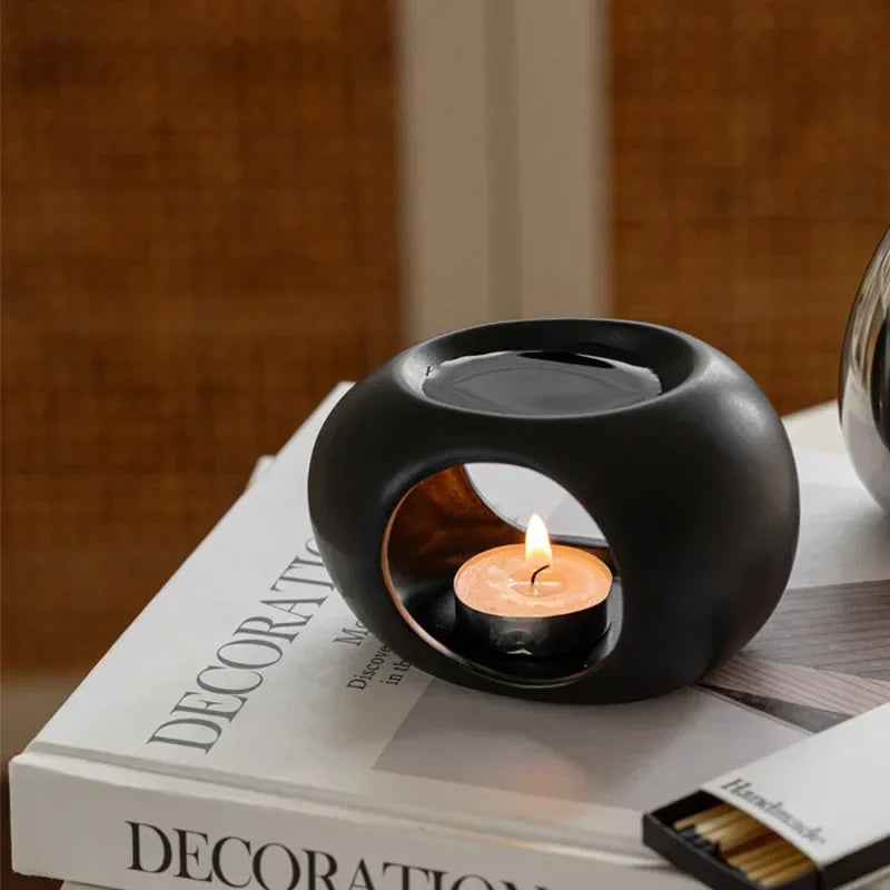Simple Black Candle Heating Holder Ceramics Essential Oil Reed