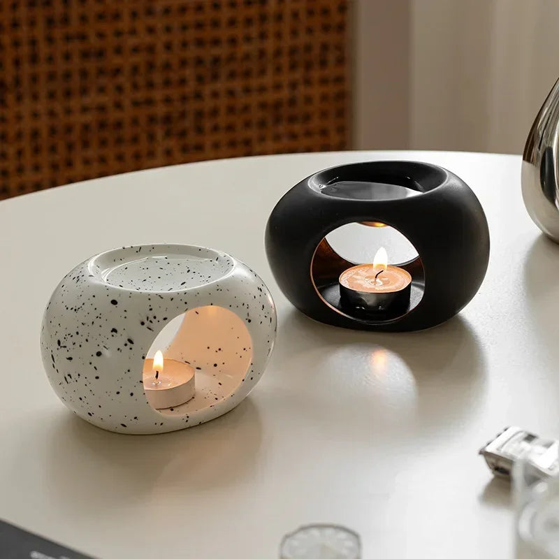 Simple Black Candle Heating Holder Ceramics Essential Oil Reed