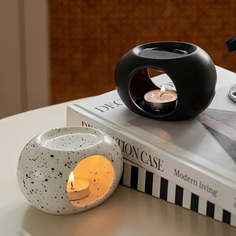 Simple Black Candle Heating Holder Ceramics Essential Oil Reed