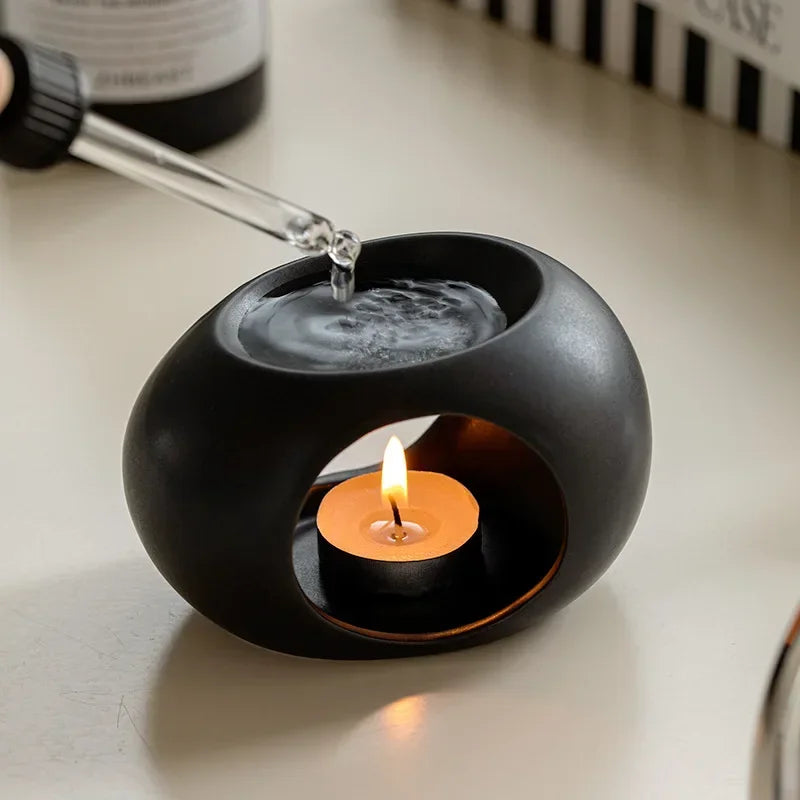 Simple Black Candle Heating Holder Ceramics Essential Oil Reed